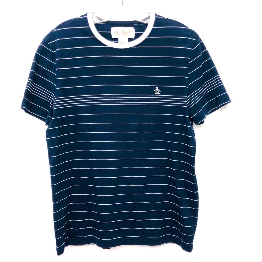 Men’s Penguin by Munsingwear Short Sleeve Navy White Stripe T Shirt Crew Neck